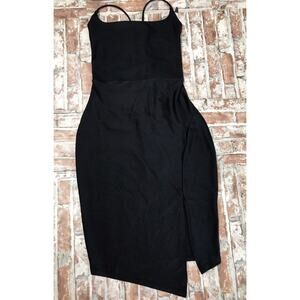 Windsor Dress Medium Black Satin Sexy Strappy Open Back Shiny Cocktail Party $55